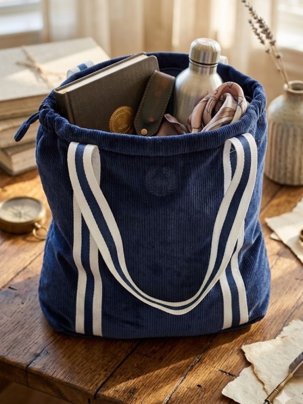 New Victoria's Secret PINK Navy Blue Ribbed Velour Tote